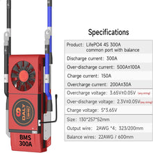 DALY BMS 4S 12V 300A LiFePO4 Batterieschutzplatine Modul PCB mit Lüfter für 18650 Batteriepack 12V