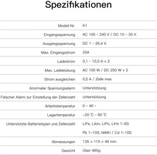 K1 Lipo ISDT Akku Ladegerät AC 100W DC 250WX2 Ladegerät Balance für Life Lilon LiPo 1-6S LiHv Pb NiMH RC Akku Batterien