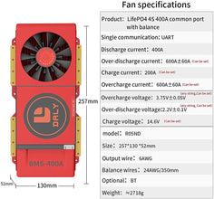 Daly smart bms Lifepo4 4S 12V 400A with Fan bluetooth 52130257