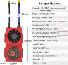 Daly smart bms Lifepo 4S 12V 150A FAN  bluetooth BMS board 5020209