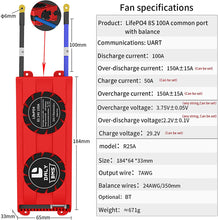 Daly smart bms Lifepo4 8S 24V 100A with Fan bluetooth 33 65 184