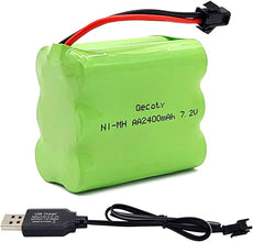 7.2V NI-MH Akku, 2400mAh wiederaufladbarer AA Akku mit SM 2P Anschluss und USB Ladekabel