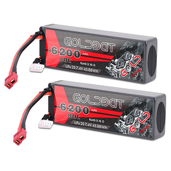 2 Packs RC Akku 6200 mAh Lipo Akku Lipo Batterie 80C 2S 7,4V mit Female T-Stecker Batterie Ersatzakku für RC Auto Flugzeug Helikopter