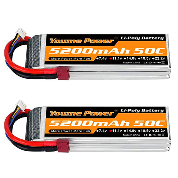 2 Packungen 11,1 V Lipo Batterie 5200 mAh, 3 S Lipo Batterie 50C mit Deans T Stecker für RC Auto / LKW, Boot, Drone, Buggy, Truggy