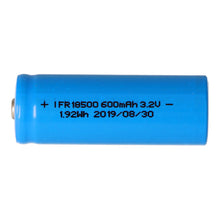 18500 600mAh 3,2V LiFePo4 Akku, beachte Abmessungen ca. 49,95x18,15mm Taste