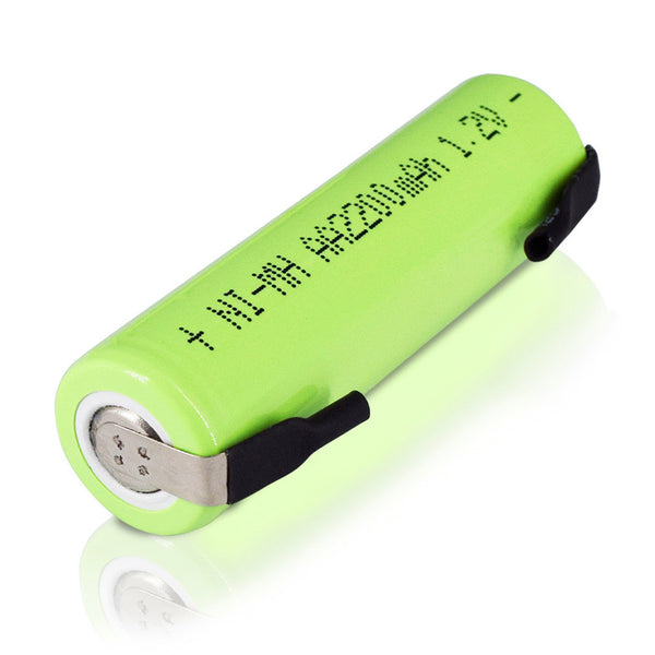 2pcs 1.2 V AA akku 2200mah nimh zelle Grün shell mit schweißen tabs für elektrische rasierer zahnbürste