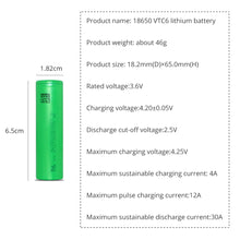 2 Pack VTC6 3000mah 30A 18650 Batterie Akku für oder Shsisha Powerbank