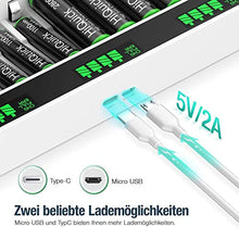 HiQuick Akku Ladegerät, AA AAA Ladegerät für Mignon AA, Micro AAA NI-MH wiederaufladbar Batterien, 12-Ladeplatz mit LCD Anzeige