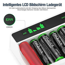 HiQuick Akku Ladegerät, AA AAA Ladegerät für Mignon AA, Micro AAA NI-MH wiederaufladbar Batterien, 12-Ladeplatz mit LCD Anzeige