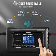 Lifepo4 15A 12/24V Blei-Säure (AGM/Gel/SLA)/Lithium-Lron-Erhaltungsladegerät, Impulsreparatur-Autobatterieladegerät